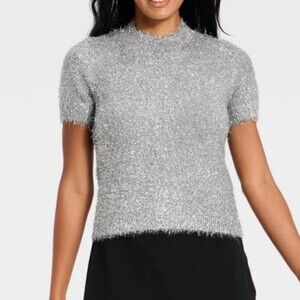 Silver Metallic Short Sleeve Top 74 A 2